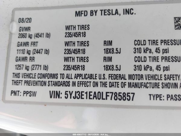 2020 TESLA MODEL 3