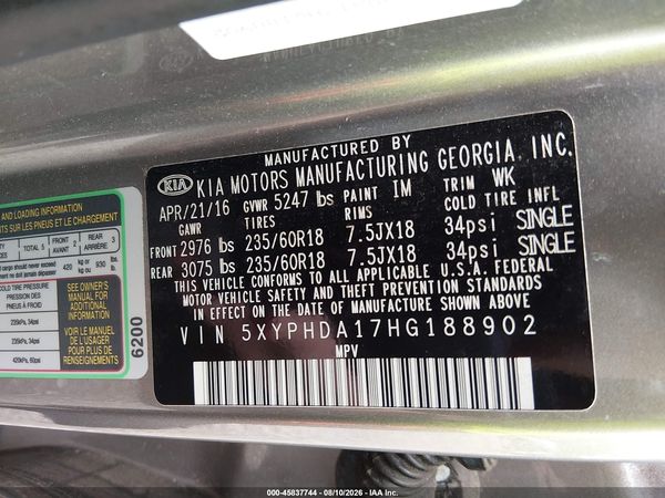 2017 KIA SORENTO 2.0T EX