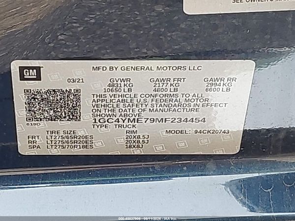 2021 CHEVROLET SILVERADO 2500HD 4WD  STANDARD BED CUSTOM — I9