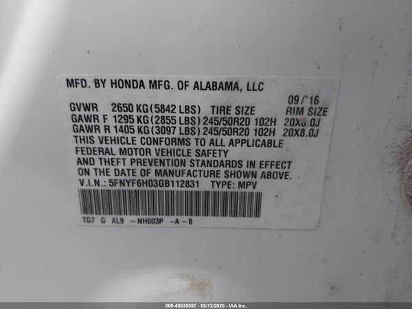2016 HONDA PILOT ELITE