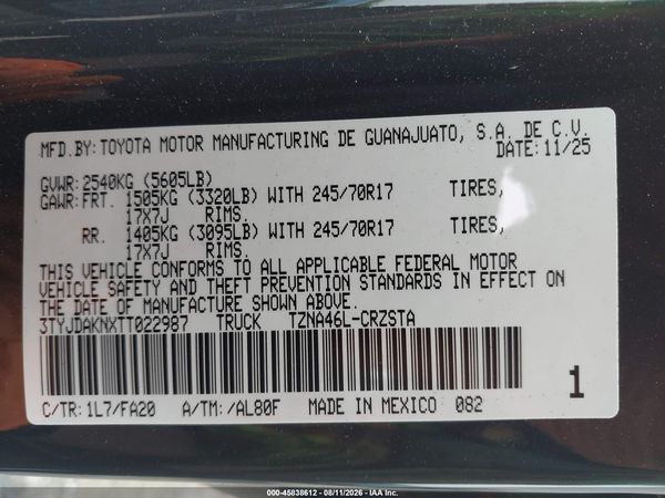 2026 TOYOTA TACOMA SR
