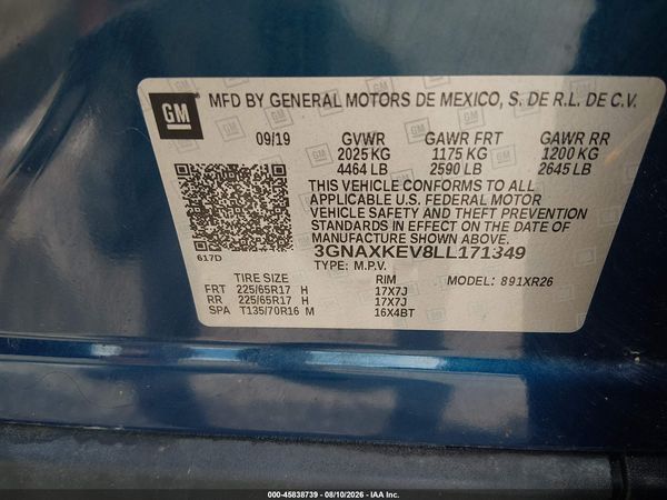 2020 CHEVROLET EQUINOX FWD LT 1.5L TURBO — I9