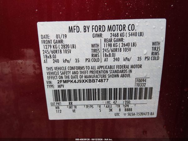 2019 FORD EDGE SEL — I9