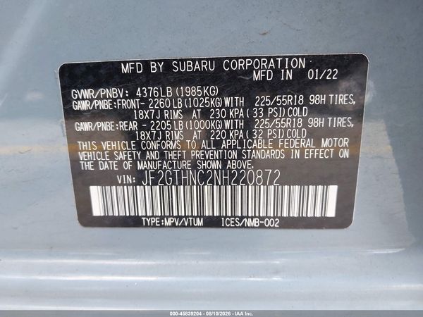 2022 SUBARU CROSSTREK LIMITED — I9