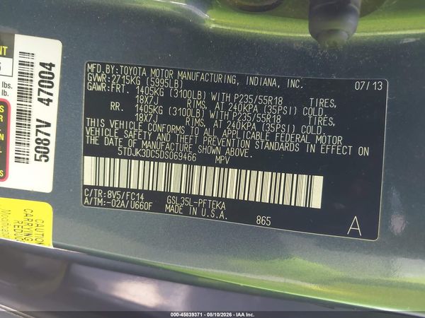 2013 TOYOTA SIENNA LE 7 PASSENGER