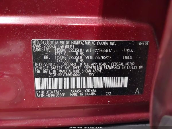 2019 TOYOTA RAV4 LE