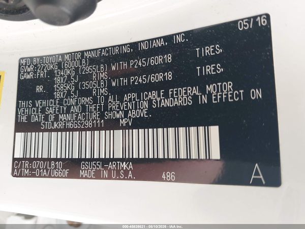 2016 TOYOTA HIGHLANDER XLE V6