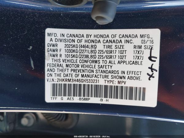 2016 HONDA CR-V SE
