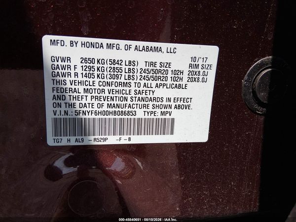 2017 HONDA PILOT ELITE