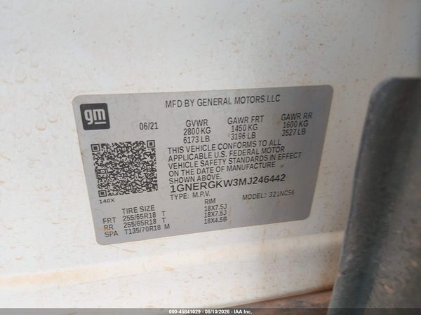 2021 CHEVROLET TRAVERSE FWD LT CLOTH — I9