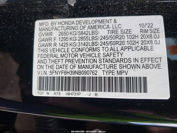 2022 HONDA PILOT AWD SPORT