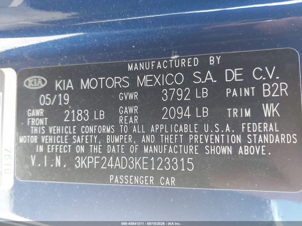 2019 KIA FORTE LXS