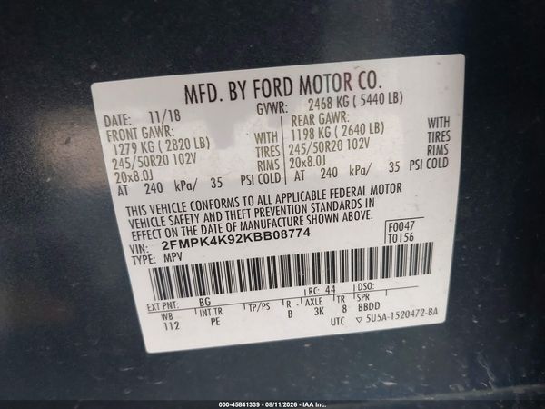 2019 FORD EDGE TITANIUM — I9