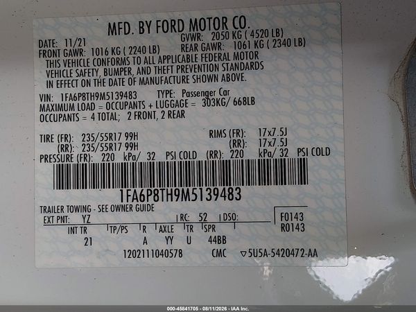 2021 FORD MUSTANG ECOBOOST FASTBACK