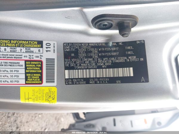 2015 TOYOTA SIENNA LE 8 PASSENGER