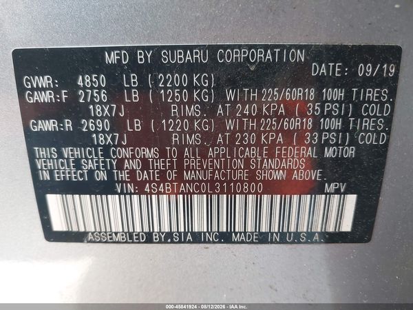 2020 SUBARU OUTBACK LIMITED