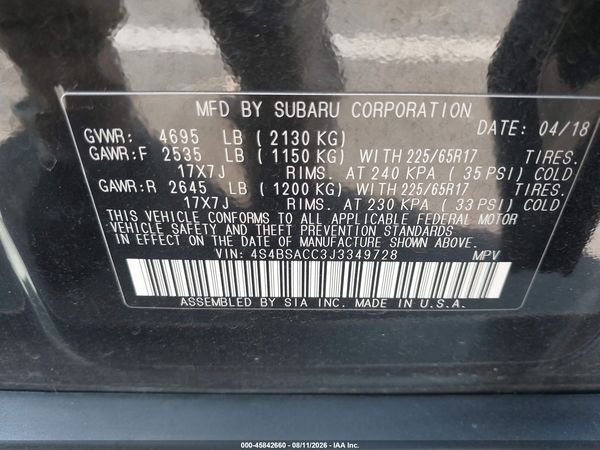 2018 SUBARU OUTBACK 2.5I PREMIUM — I9