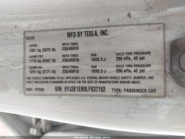 2020 TESLA MODEL 3