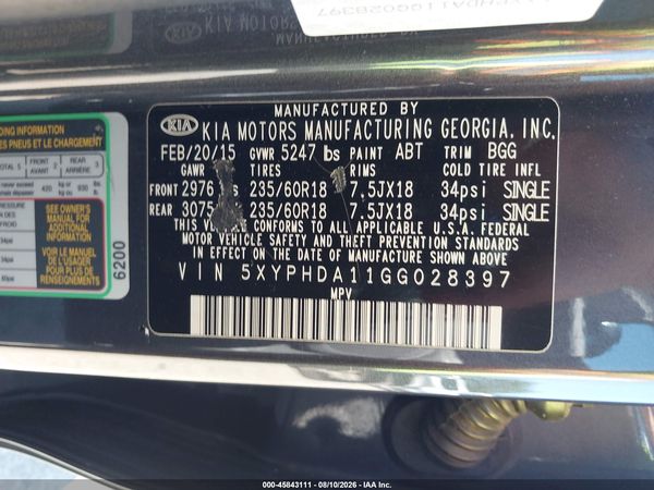 2016 KIA SORENTO 2.0T EX