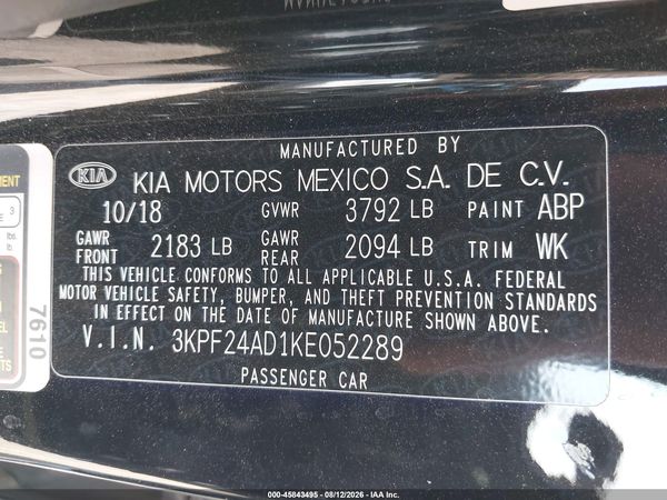 2019 KIA FORTE LXS
