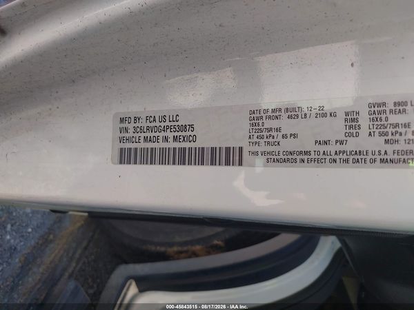 2023 RAM PROMASTER 2500 HIGH ROOF 159 WB