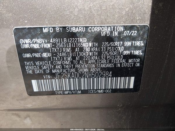 2022 SUBARU FORESTER PREMIUM — I9