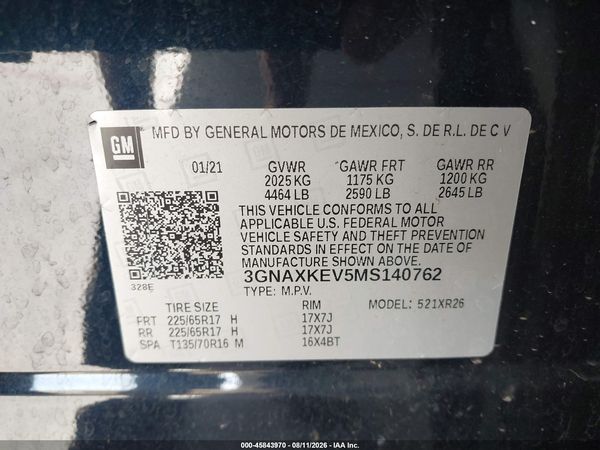 2021 CHEVROLET EQUINOX FWD LT — I9