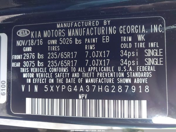 2017 KIA SORENTO 2.4L LX