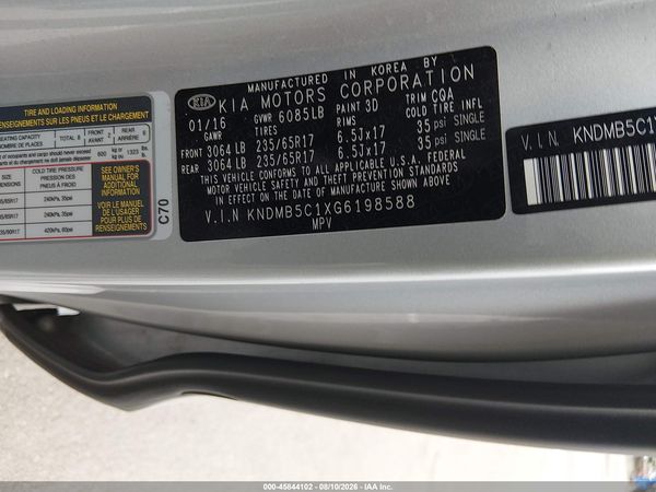 2016 KIA SEDONA LX
