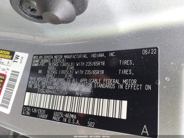 2022 TOYOTA HIGHLANDER XLE