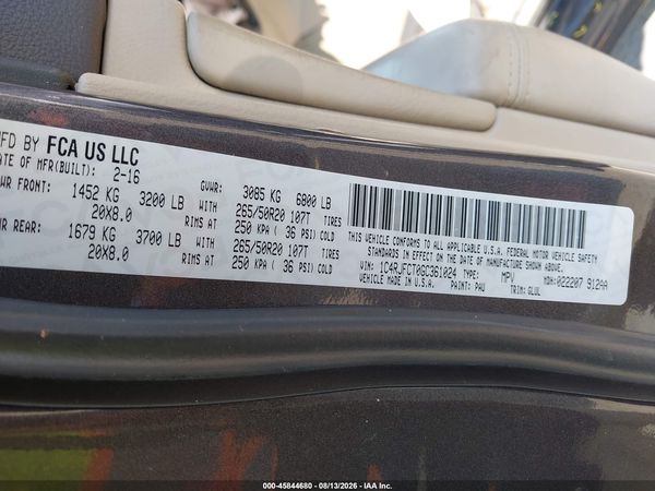 2016 JEEP GRAND CHEROKEE OVERLAND