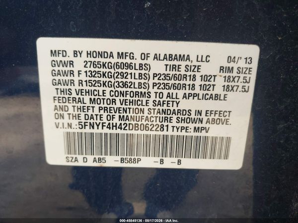 2013 HONDA PILOT EX