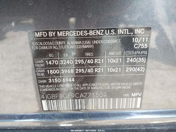 2012 MERCEDES-BENZ GL 550 4MATIC