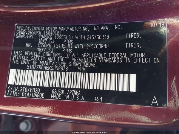 2019 TOYOTA HIGHLANDER LE — I9