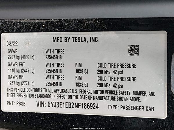 2022 TESLA MODEL 3