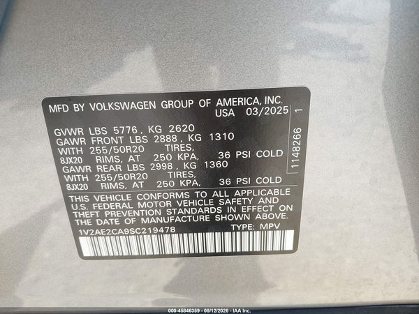 2025 VOLKSWAGEN ATLAS CROSS SPORT 2.0T SEL R-LINE BLACK — I9