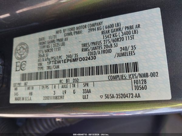 2021 FORD F-150 LARIAT