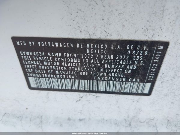 2020 VOLKSWAGEN JETTA 1.4T R-LINE/1.4T S — I9
