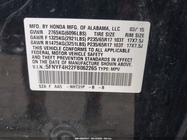 2015 HONDA PILOT LX