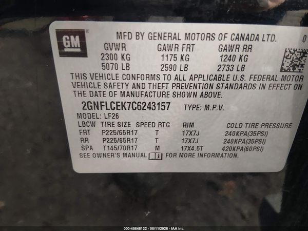 2012 CHEVROLET EQUINOX LS — I9