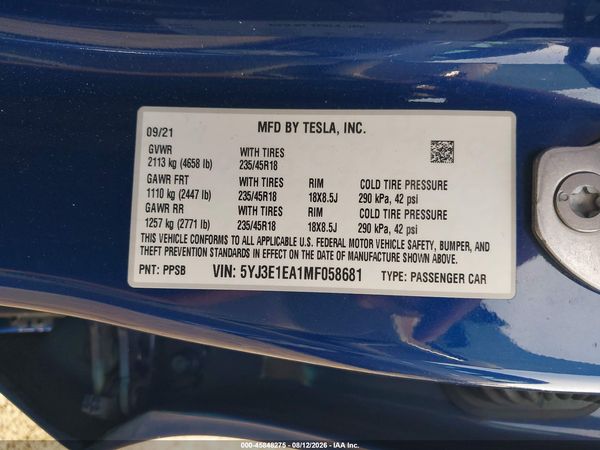 2021 TESLA MODEL 3