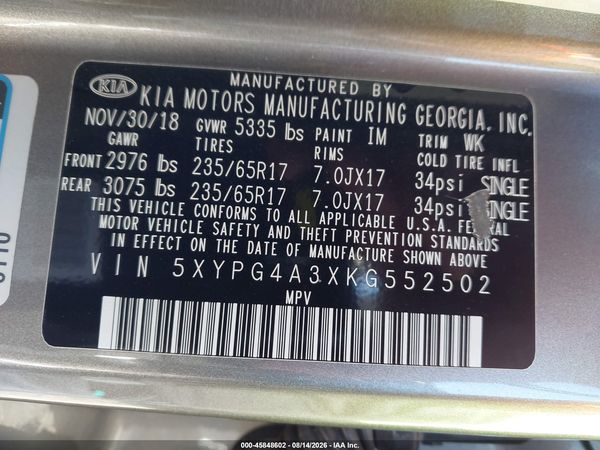 2019 KIA SORENTO 2.4L LX