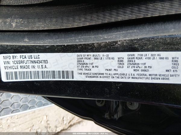 2022 RAM 1500 LARAMIE  4X4 5'7 BOX
