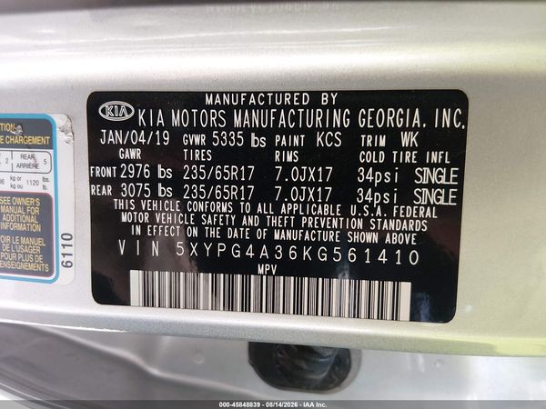 2019 KIA SORENTO 2.4L L