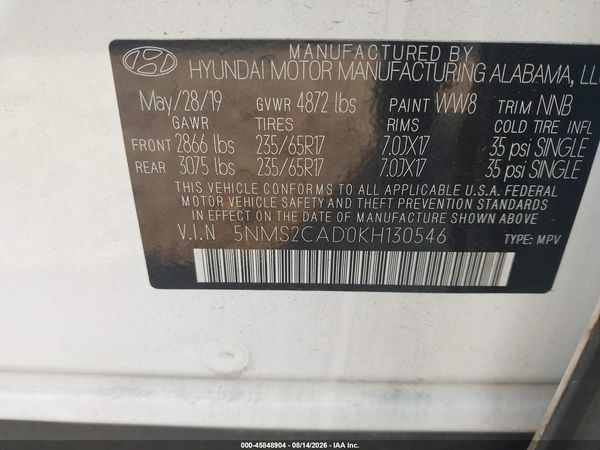 2019 HYUNDAI SANTA FE SE