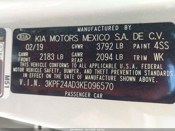 2019 KIA FORTE LXS