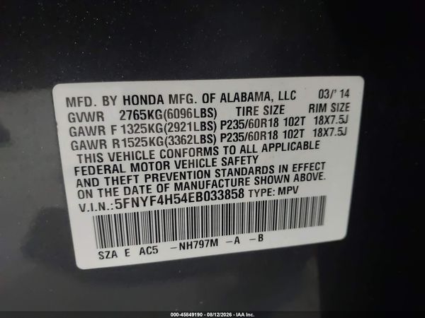 2014 HONDA PILOT EX-L