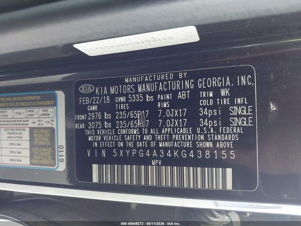 2019 KIA SORENTO 2.4L LX
