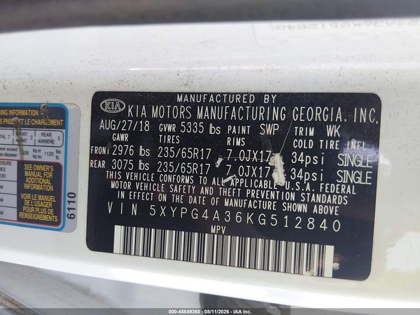 2019 KIA SORENTO 2.4L LX