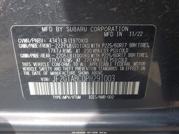 2023 SUBARU CROSSTREK Base — I9